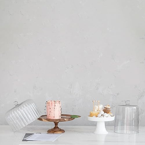 Miniatura 2 de Creative Co-Op Pedestal redondo de 8.75 pulgadas para tartas con cloche, blanco, juego de 2