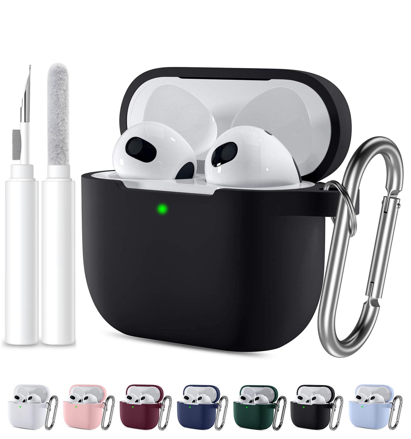 ANYOGRO Compatible with AirPods 4 Case Cover for Women and Men, Soft Silicone Protective Covers for Airpods 4th Generation 2024 Cases with Cleaner Kit and Keychain Front LED Visible Black