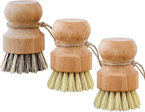 Cepillos de bambú para fregar platos, limpiador de platos de madera, cepillo de cocina natural para limpiar ollas, sartenes y verduras (sisal 3P +