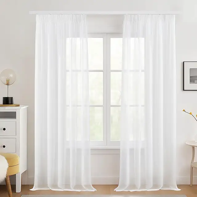 Deconovo Weiße Voile Gardinen 2er Set für Schienen, 245x140 cm