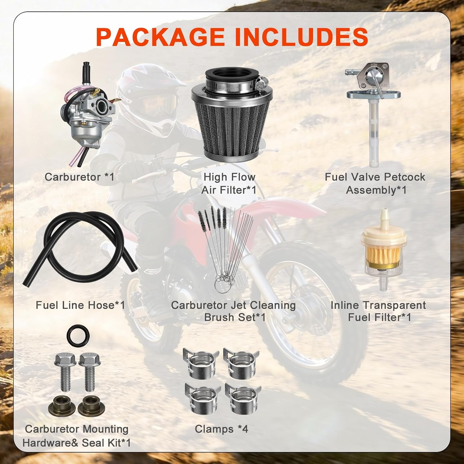 XR50 CRF50 Carburetor with Air Filter & Fuel Valve Petcock, Fit for Honda CRF50F Z50 CRF XR 50R Z50R Z50A Mini Trail 50 Mini Bike, Compatible with CRF50F 2004-2017, XR50R 2000-2003, Z50A 1972-1977