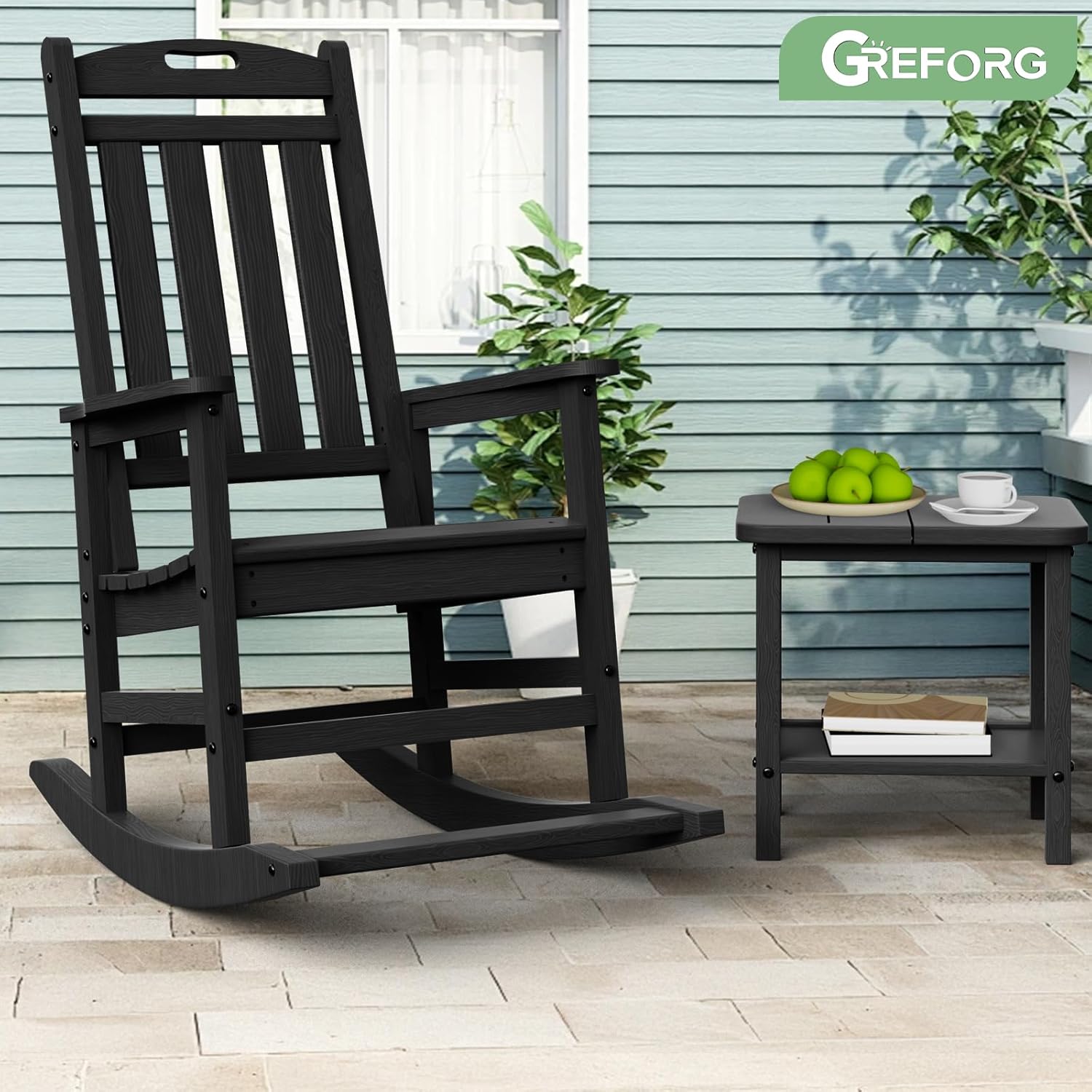 Patio Side Table, Small Rectangular HDPE Adirondack End Table for Outdoor Use in Pool, Garden, Lawn, Backyard,Black