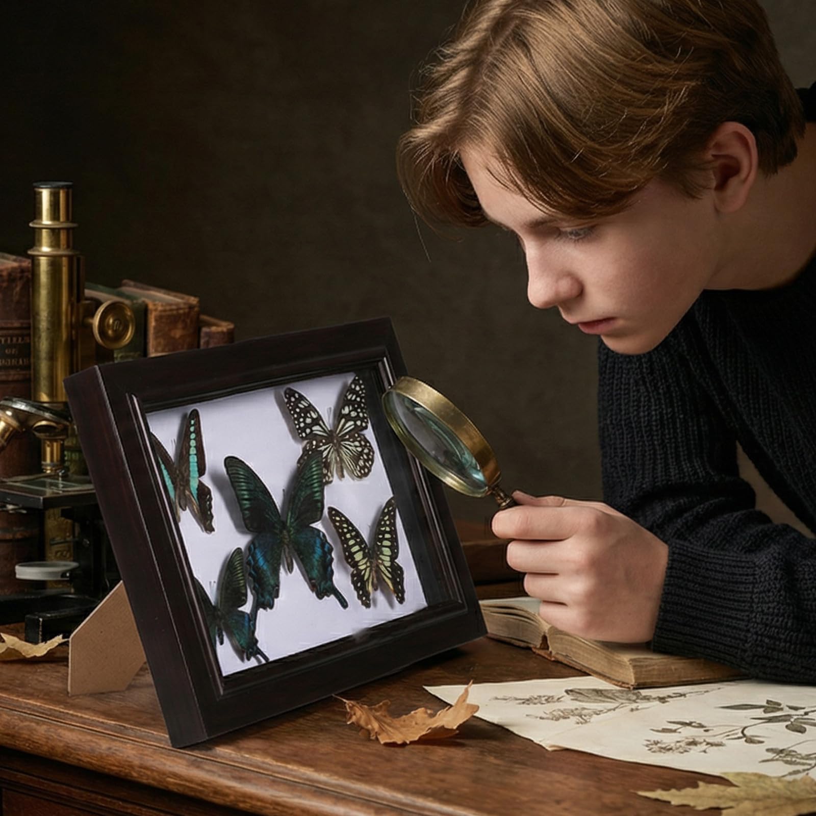 LABRIMP Ejemplar de Mariposas en Marco de Madera para Decoración del Hogar con Estructura Resistente y Diseño Exquisito para Colgar Pared o Exhibir en Escritorio