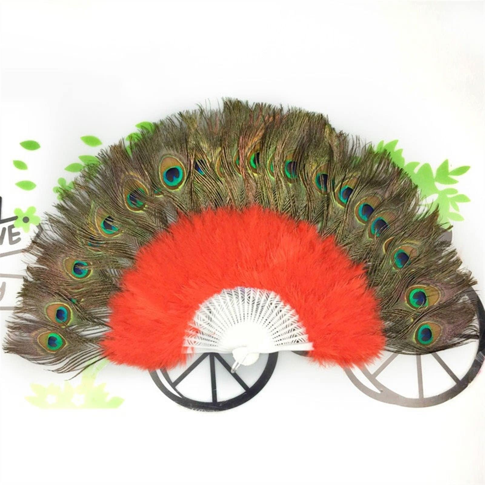 LKLNKVL folding fan, Folding Hand Fan - New Peacock Feather Foldable Dancing Bridal Wedding Party Props Supply Decorative Fans Woman Accessories(Red)