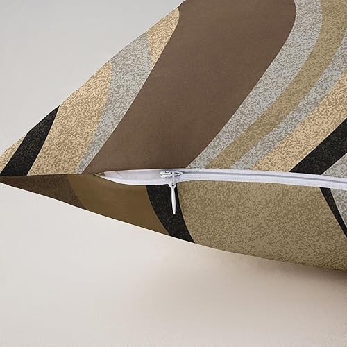 Miniatura 7 de Feelyou Paquete de 4 fundas de almohada geométricas decorativas para exteriores, fundas de cojín cuadradas de líneas suaves de rayas marrones y