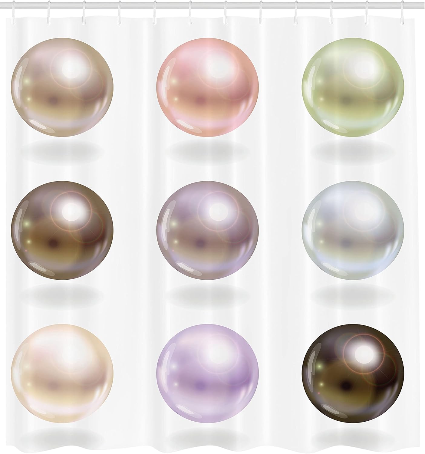 Ambesonne Pearls Shower Curtain, Graphic Round and Smooth Shapes Pastel Color Treasures of Sea Bridal Inspired Design, Cloth Fabric Bathroom Decor Set with Hooks, 69" W x 75" L, White Pearl