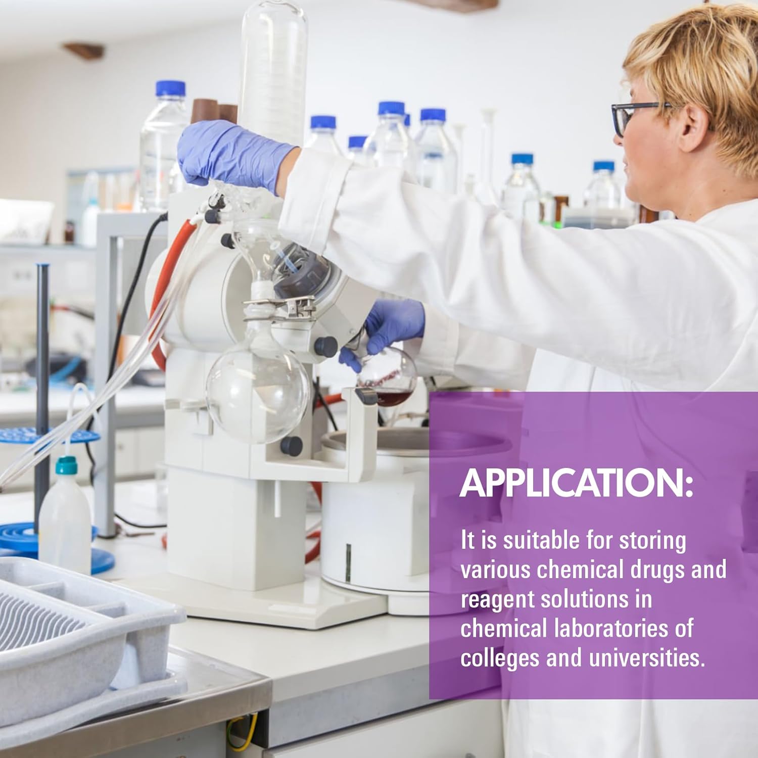 ALWSCI 250ml Graduated Glass Round Media Storage Bottle with blue GL45 Screw Cap, 3.3 Borosilicate Glass, Wide Mouth Lab Reagent Bottle, Pack of 4