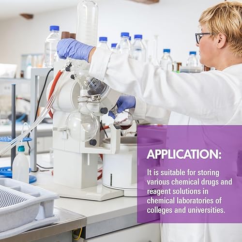 Vista 9 de ALWSCI Botella redonda de vidrio graduado de 16.9 fl oz con tapa de rosca azul GL45, vidrio de borosilicato 3.3, botella de reactivo de laboratorio