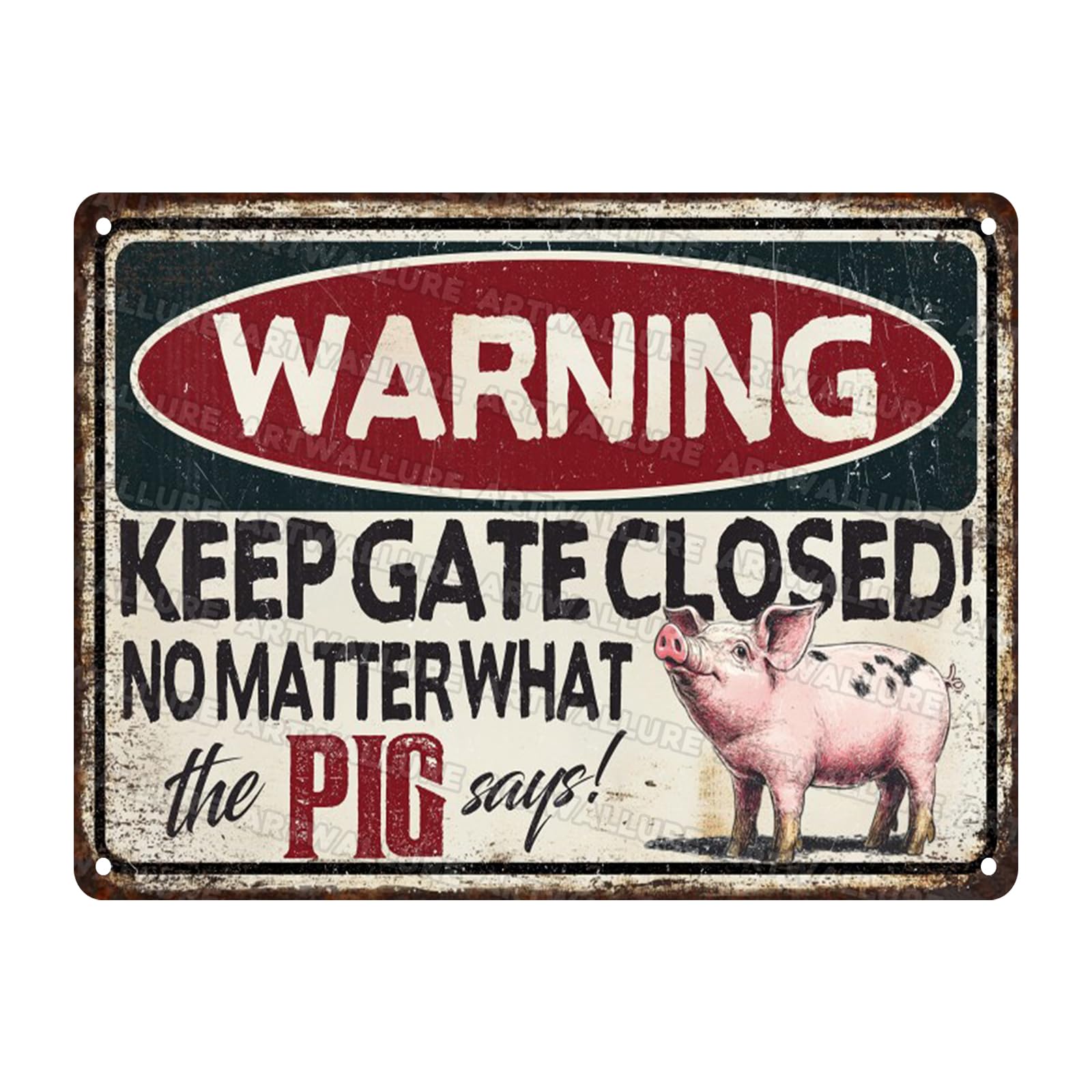 Pig Says Warning Vintage Sign Funny No Trespassing Metal Sign Farmhouse Decoration and Pig Farm Warning Signage for Poultry Owners 12x16inch