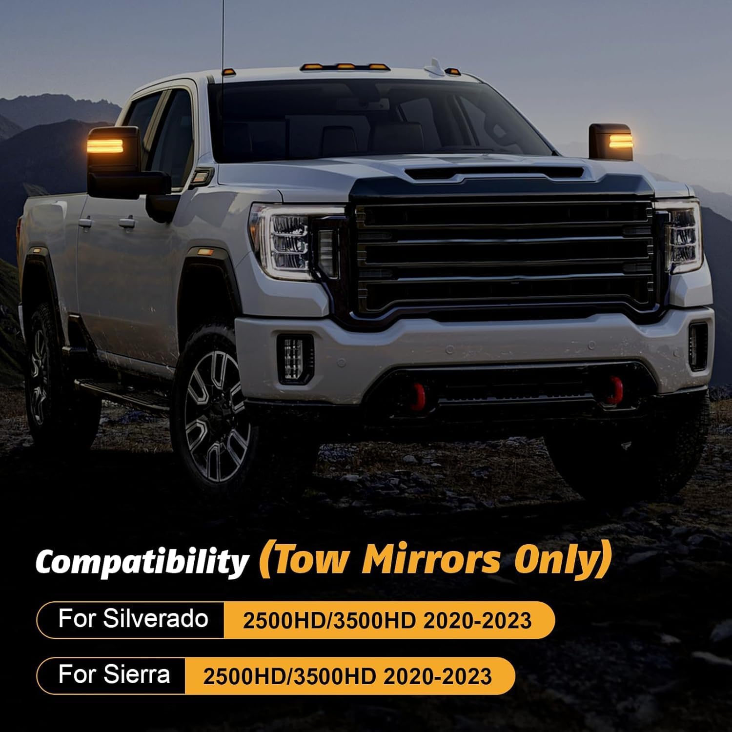 Side Tow Mirror Marker Lights for Silverado/Sierra 2500HD 3500HD 2020-2024 - Sequential Amber Strobe Turn Signal Lights & White Daytime Running Parking Lights,Upgraded Clear Lens