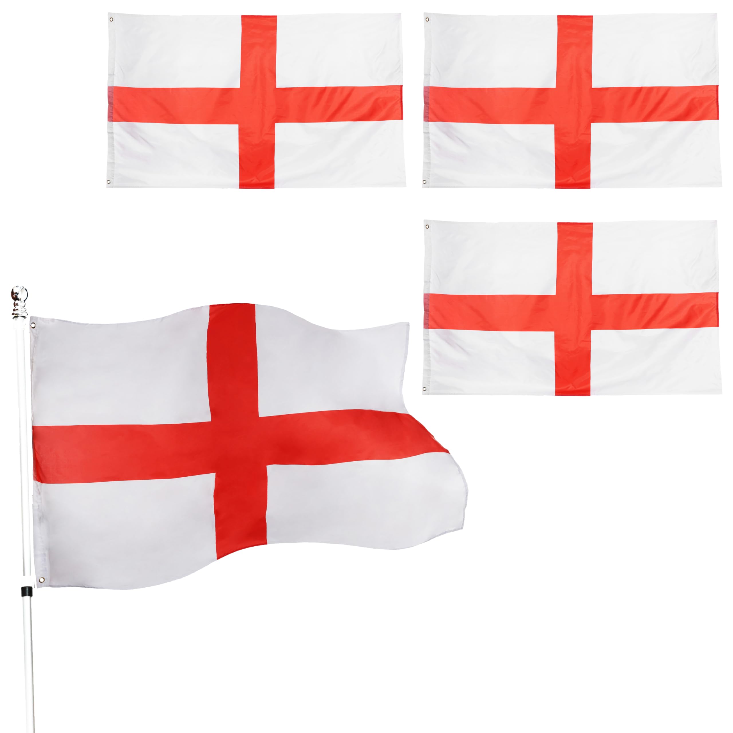 Large 5ft X 3ft England Flag - Pack Of 3 - English Flags 152cm/60" x 91cm/36" Sporting Events Celebrations St Georges Day Rugby Football Eyelets Hanging