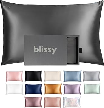 Blissy Silk Pillowcase - 100% Pure Mulberry Silk - 22 Momme 6A High-Grade Fibers - Silk Pillow Cover for Hair & Skin - Regular, Queen & King Gray, Standard