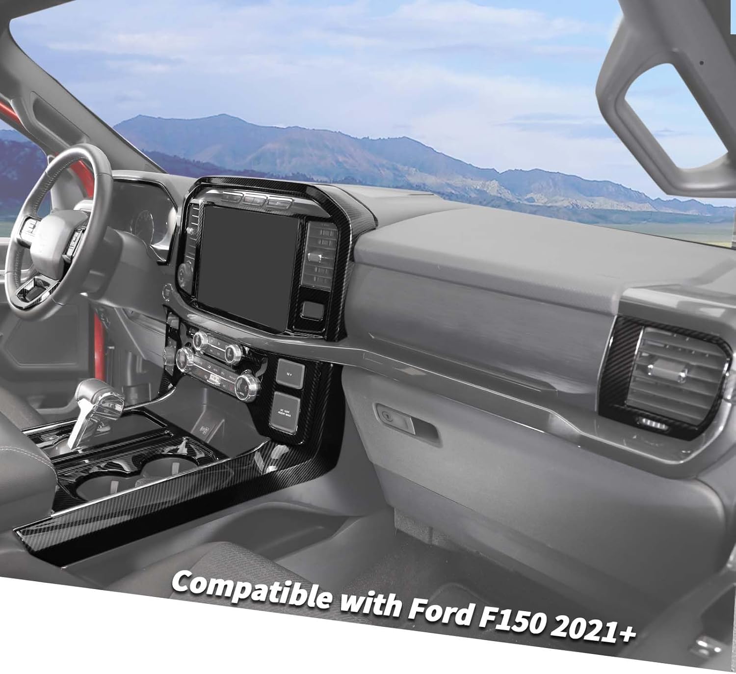 Jimen Compatible with Ford F150 2021-2024, 11PCS Interior Trim Kits - Navigation Panel, Dashboard Cover, Air Vent Trim, Gear Shift Frame (Carbon Fiber)