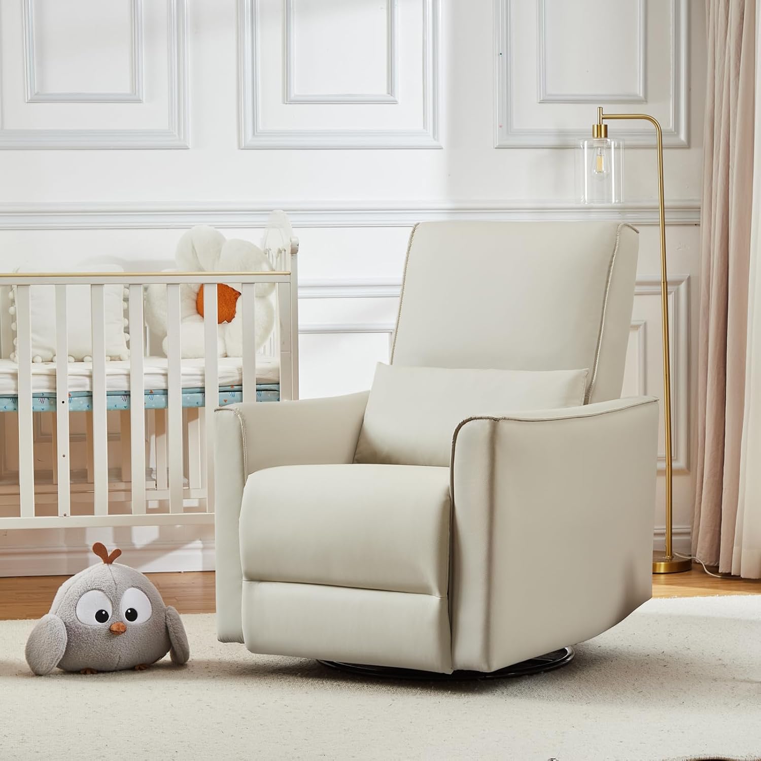 Swivel Rocking Recliner Chair, Manual Recliner with Lumbar Support & Padded Armrest, Comfortable Nursery Rocking Chair and Glider for Living Room, Bedroom (White)
