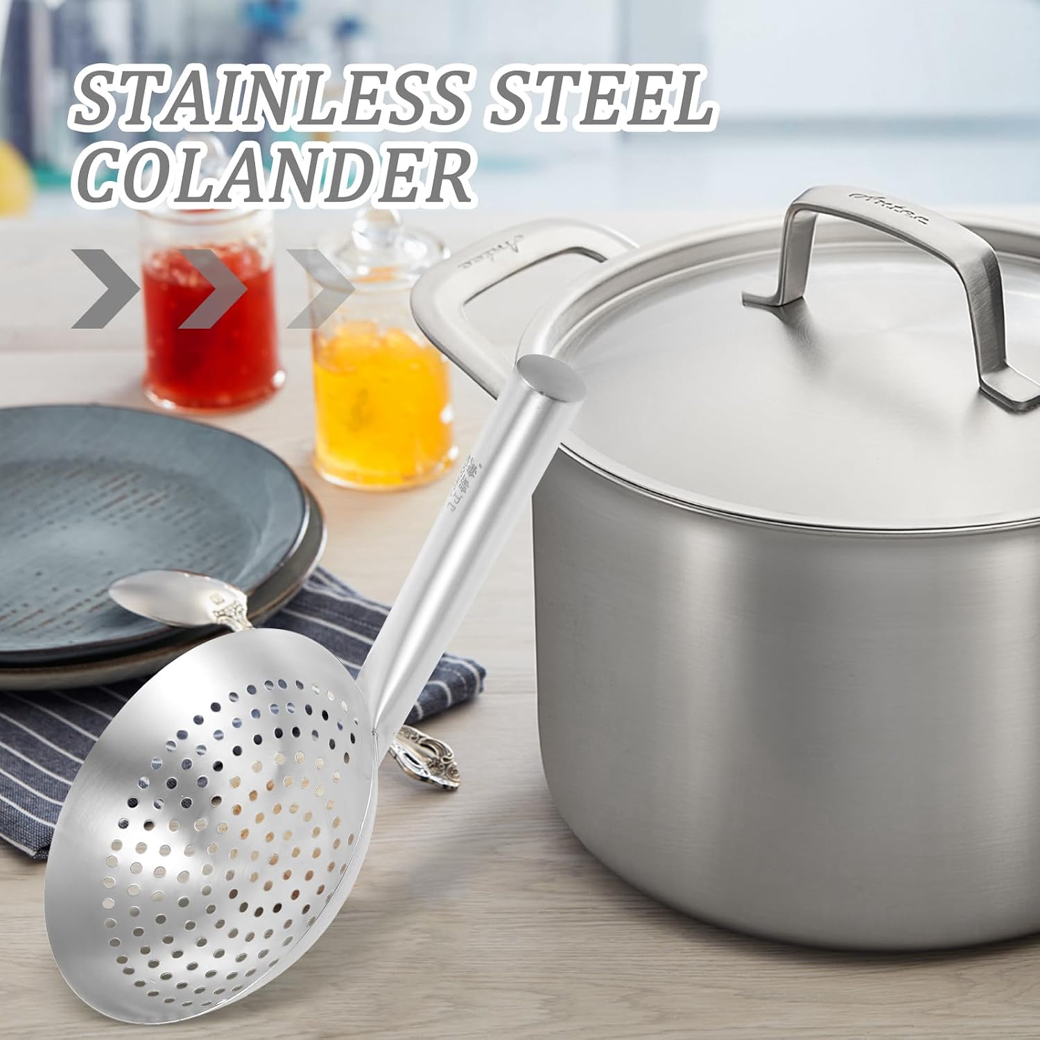 Yardwe 16.14 Inch Stainless Steel Skimmer Spoon Fine Mesh Filter Strainer for Oil Food Draining Pasta Skimming Fried Foods Vegetables Wonton Kitchen Gadget