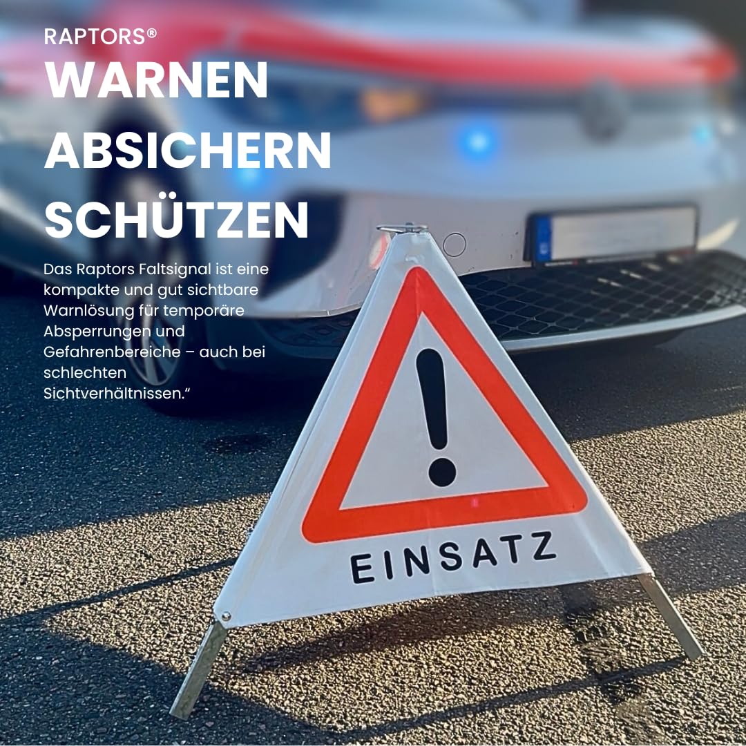 Faltsignal Raptors | Feuerwehr | Warnsignal | Absicherung | Warndreieck | Versch. Texte | Warnpyramide | 700 mm | Faltbar