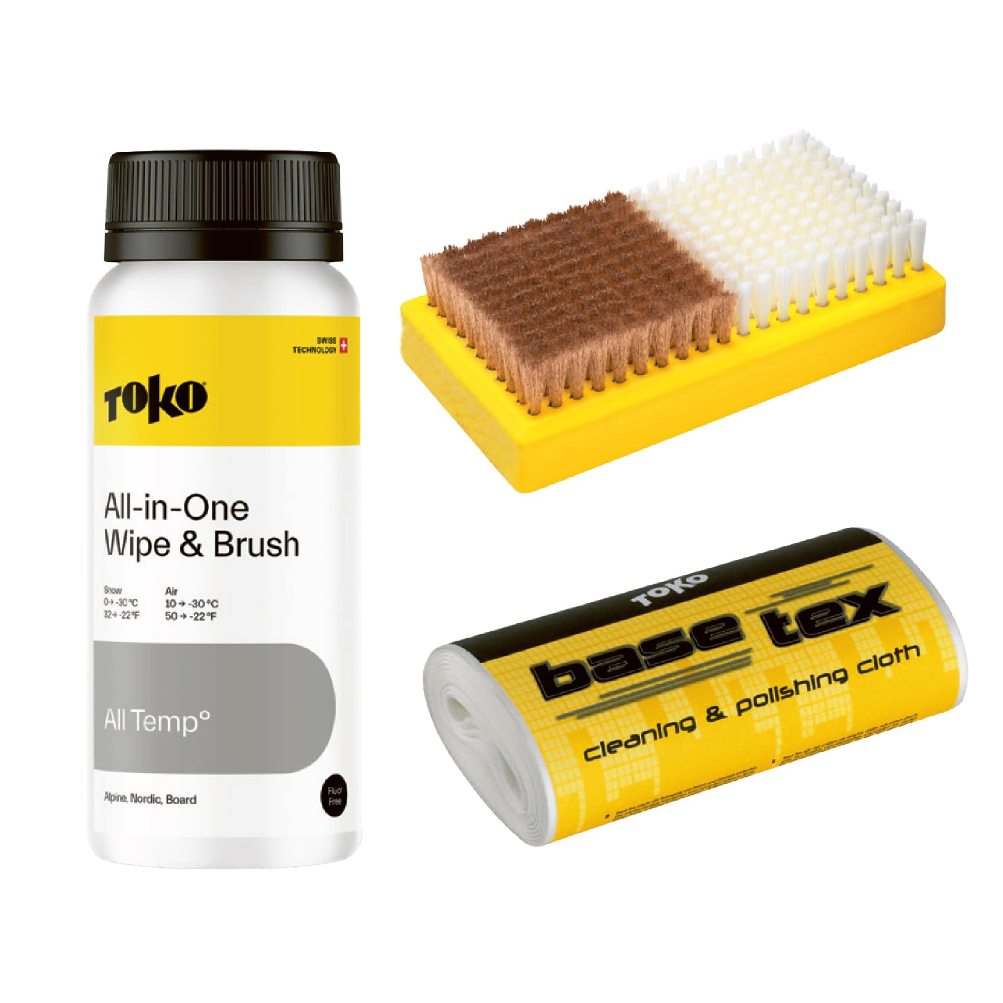 TOKO All-in-One Wipe & Brush Kit - Ski & Snowboard Wax & Care Kit - No Iron Needed - 250 ml