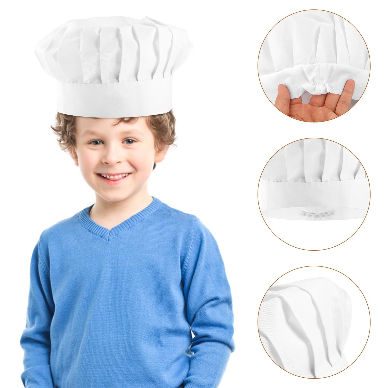 Toques de cuisinier pour enfants, lot de 3, blanches, coton élastique, réglables