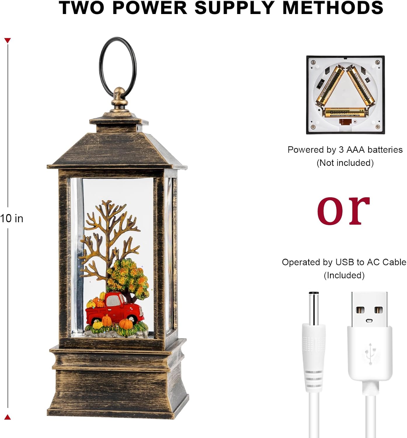 10'' Fall Snow Globe Lantern, Thanksgiving Lighted Lantern, Swirling Glitter Snow Globe for Fall Harvest Day Decorations, Home Fall Decor Gift (Truck&Pumpkins) - Image 2