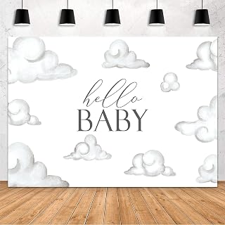 MEHOFOND Hello Baby Baby Shower Backdrop White Clouds Baby Birthday Party Decorations Backdrop White Cloud Baby Shower Party Decorations Cake Table Banner Supplies Photo Studio Props(7x5ft)