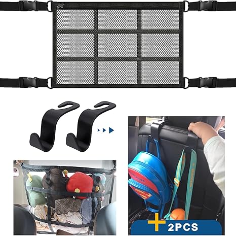 Amazon Alpha Rider 車用ラゲージネット 2層タイプ 車内天井収納ネット 90 65cm 汎用 2個フック付き 天井ネット 荷物落下防止 収納に便利 車中泊 強化タイプ 調整可能 21改良型 ルーフボックスアクセサリ 車 バイク