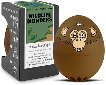 Monkey BeepEgg Egg Timer for Boiling Eggs Musical Egg Cooker for Soft, Medium, Hard Boiled Eggs Food Safe Singing Floating Egg Timer Egg Cooker for 3 Levels of Doneness - Brainstream