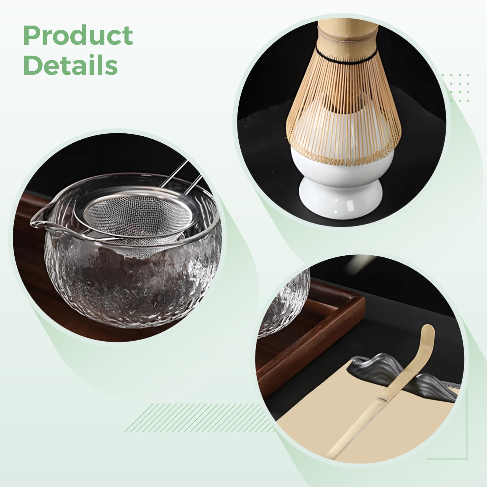 PONDON Juego de batidores de matcha de 7 piezas, kit de té tradicional con cuenco de matcha, batidor, cuchara, tamiz y paño, café con leche o juego ceremonial completo de uso diario, regalo