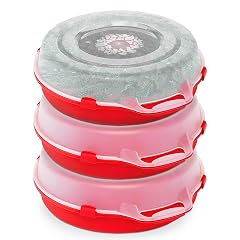 HOMZ 3-Pack 24 Inch Seasonal Holiday Clear Plastic Wreath Storage Containers Red Stackable Decoration Organizer Bins with Lids