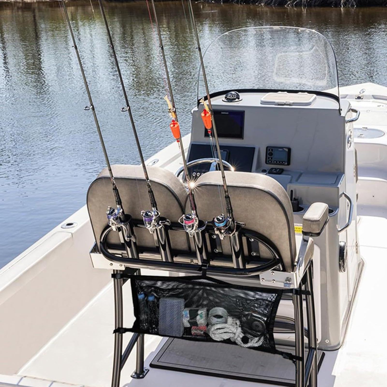 Sac de Rangement pour Bateau Leaning Post - Organiseur de Console de siège Durable et étanche, Porte-matériel Haut de Gamme | Range-amarre Polyvalent, appâts, Ligne et équipement de sécuri