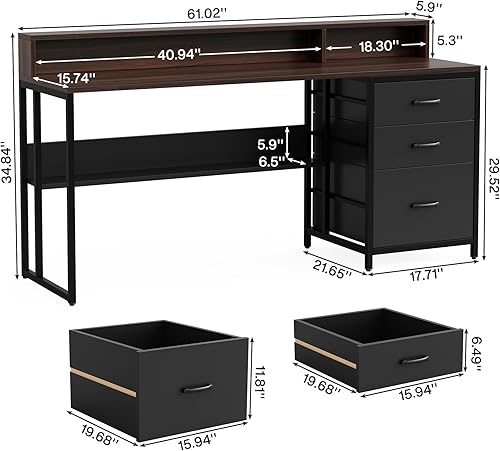 Miniatura 7 de Tribesigns Escritorio de computadora de 61 pulgadas con cajones de archivos, escritorio de oficina ergonómico con soporte para monitor, mesa de