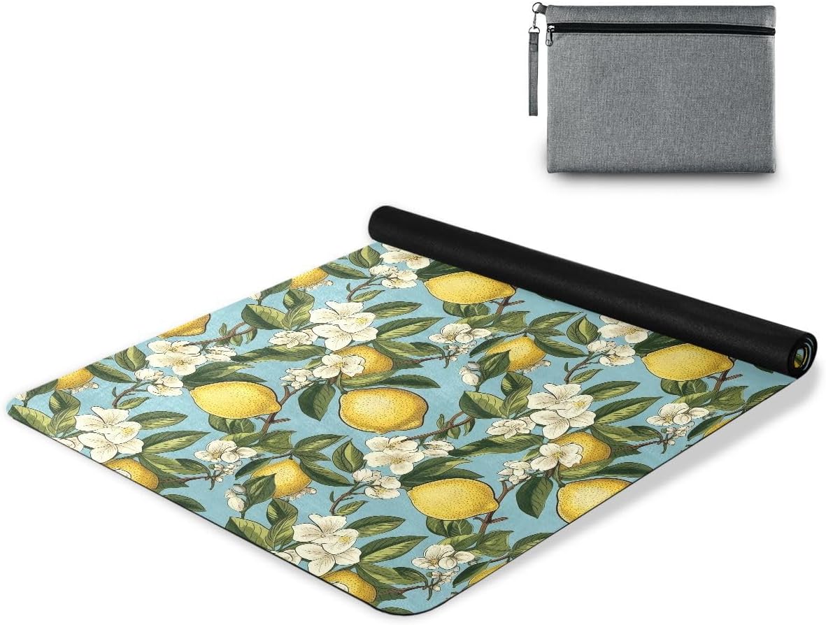 ALAZA Vintage Lemon White Floral Branch Yoga Mat Non Slip Fitness Exercise Mat, Workout Mat for Yoga, Pilates and Floor Exercises