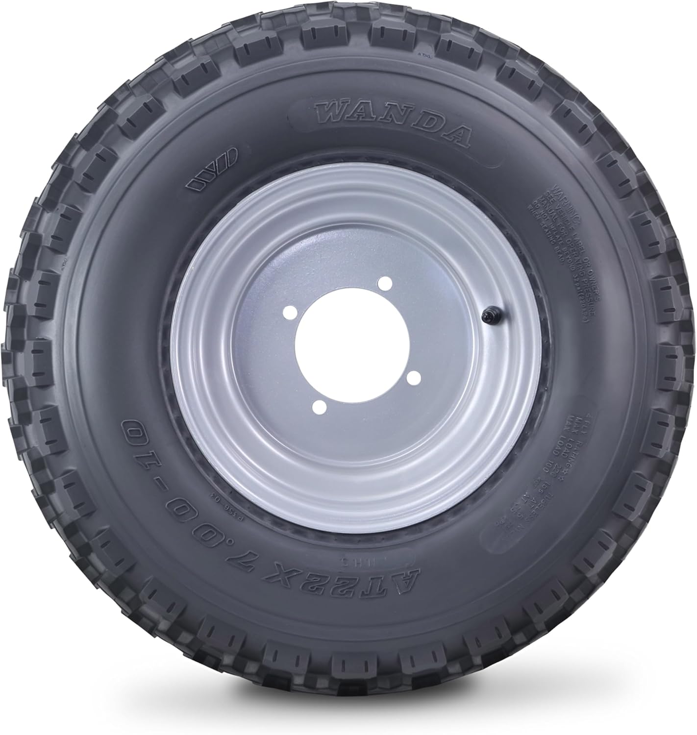 WANDA ATV Tire Wheel Assembly 22X7-10 with 4 Lugs on 110mm PCD 2+3 offset Silver Wheel 10077