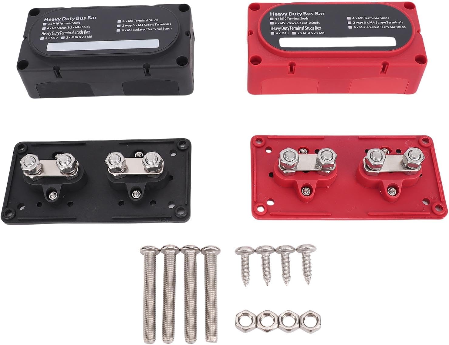 4 Positions Power Distribution Block with M10 Studs, Pure Copper Bus Bar, 300A High Current, PC Flame Retardant Base - Durable Conductive Design, Easy Installation for Car RV Boa