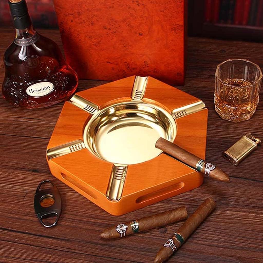 Cigar Ashtray, Metal Cigar Wood Cigar Groove, Suitable for Hotel Decoration and Home, Gift Box Packaging (26028745mm)
