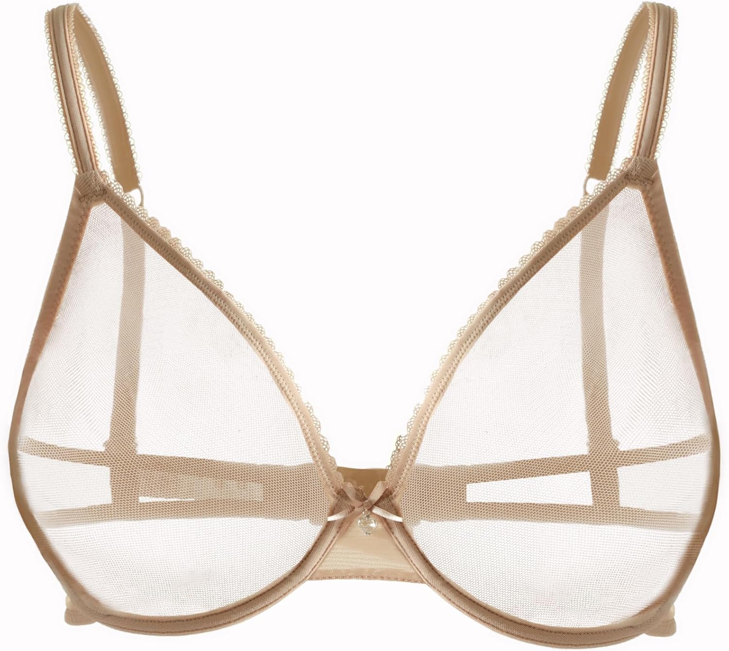 Women Unlined Sheer Balconette Bra Mesh See Through Sexy Bra with Underwire Support - Image 4