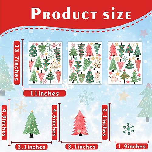 Miniatura 3 de Calcomanías de pared para árbol de Navidad, calcomanías de pared coloridas con copos de nieve, estrella, despegar y pegar, calcomanías de pared de