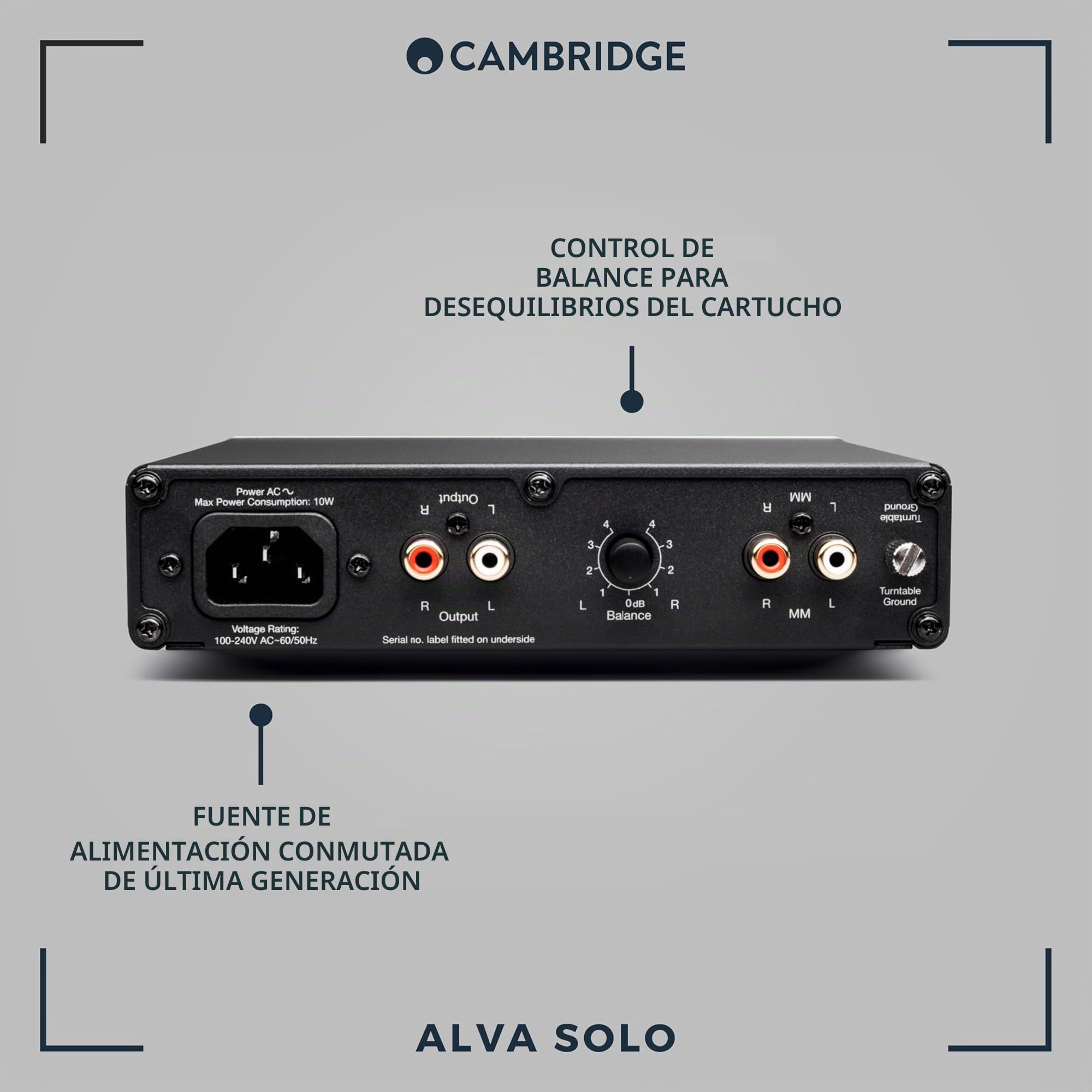 Cambridge Audio Alva Solo – Preamplificador phono imán móvil, preampli estéreo HiFi para tocadiscos & vinilo, bajo ruido – Lunar Grey