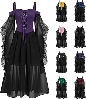 Medieval Gothic Dresses for Women Renaissance Costume Womens Corset Dress Vintage Lace Bell Sleeve Halloween Costumes
