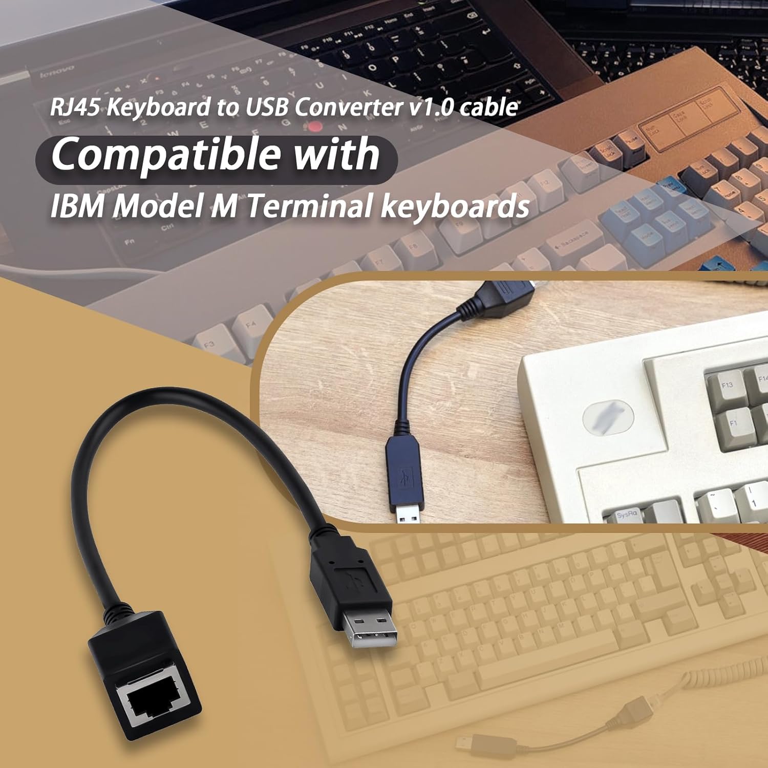 XTPTFABS RJ45 Keyboard to USB Converter v1.0 Cable Compatible with IBM Model M Terminal Keyboards