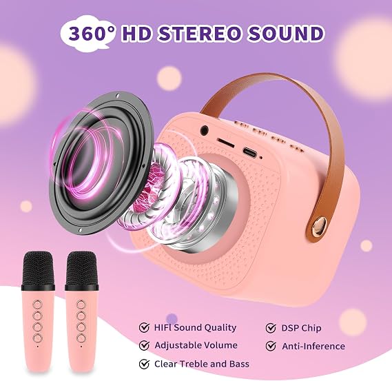 Mini Karaoke Machine 2 Microphones, Portable Kids Karaoke Machines for Girls Birthday Presents Christmas Xmas Gifts Families Party