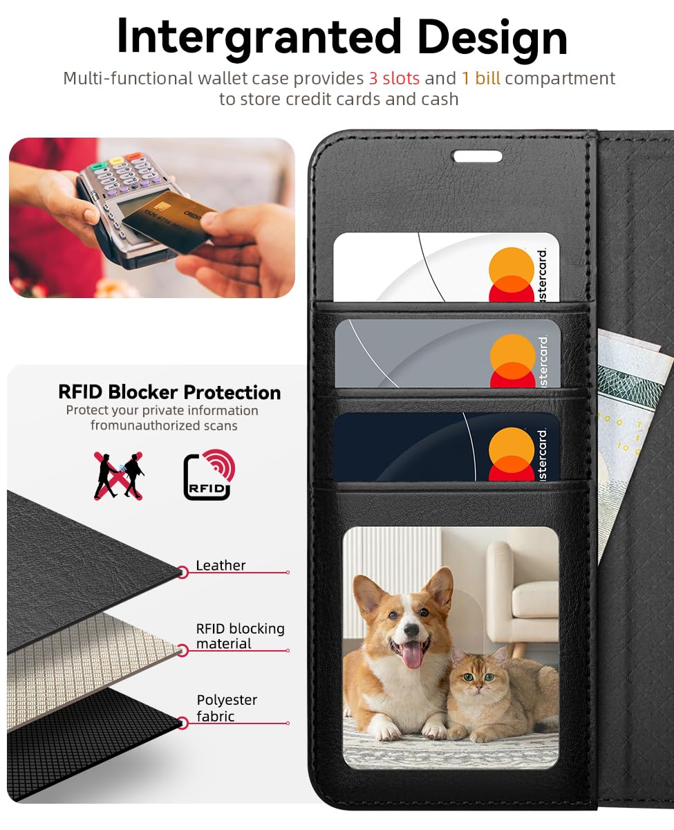 OCASE Kompatibel für Samsung Galaxy S26 Hülle Premium Lederhülle Klappbar RFID Schutzhülle Tasche Magnet Kartenfach Standfunktion Klapphülle Handyhülle Schwarz
