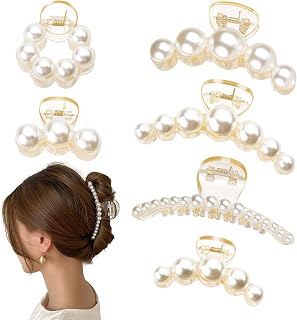 Leezmark 6 PCS Pearl Hair Clips, Wedding Hair Clip for Thick Long Thin Curly Hair White Fancy Big Claw Clips Hair Accessories for Women, Girls