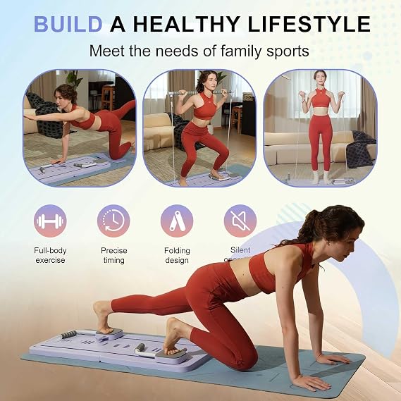 Pilates Board Set mit Pilate Bar and Resistance Bands, Mini Pilates Reformer Machine at Home Multifunctional Ab Roller Exercise Board Workout Equipment