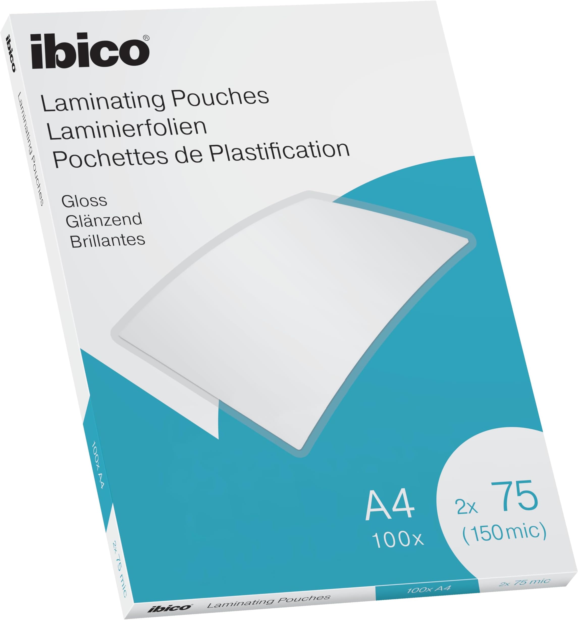 Ibico Laminating Pouches A4, 150 Micron (2x75), Anti-Static, Water Resistant, Rounded Corners, Crystal Clear Gloss Finish, Pack of 100 - Premium Quality & Long Lasting Document Protection, 627316