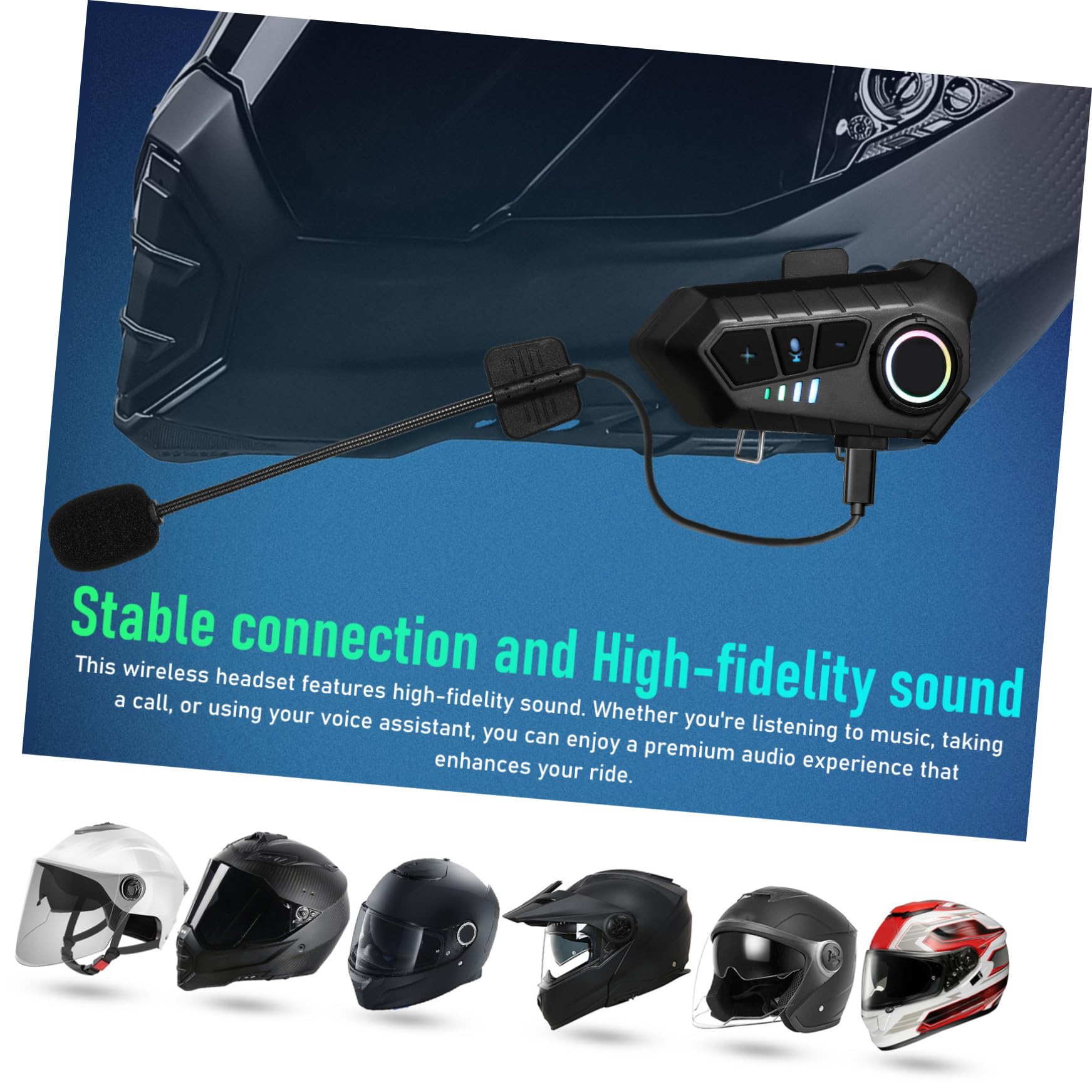 Cabilock Auricolare Wireless per Casco Moto, Batteria 1000mah, Nero