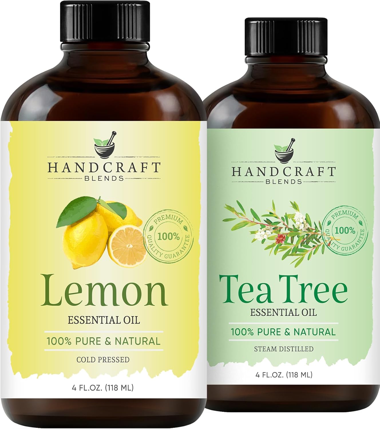 Handcraft Blends Clear & Clean Set: Tea Tree and Lemon Essential Oils – (2 x 4 Fl Oz) – 100% Pure & Natural – for Diffuser, Aromatherapy, and DIY Projects