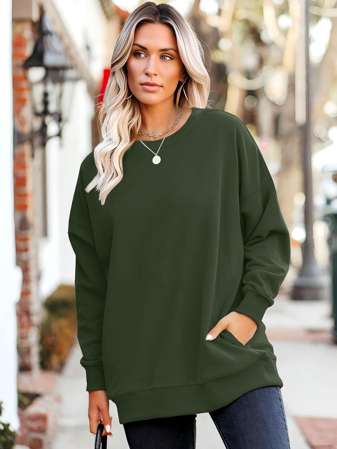  Crewneck Sweatshirts Women Pockets Long Sleeve Tops Fall Fashion | Winter Clothes 2026, Pullover, Cozy, Comfy, Lightweight thumbnail