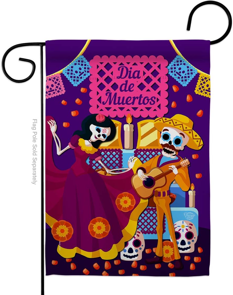 Happy Di de Muertos Burlap Burlap Garden Flag Falltime Day of Dead Dia Los Fiesta Mexican Party Autumntime Small Decorative Gift Yard House Banner Double-Sided Made In USA 13 X 18.5