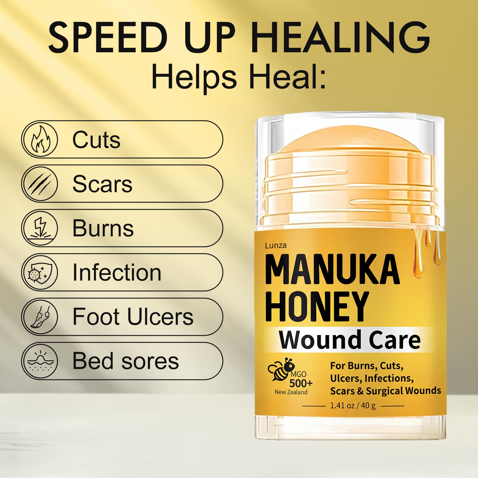 Manuka Honey for Wounds, Speed up Healing for Cuts, Surgical Wounds, Scars, Foot Ulcers, Infection, Burns, Non-Sticky, Easy to Apply, 40g — Amazon image 3