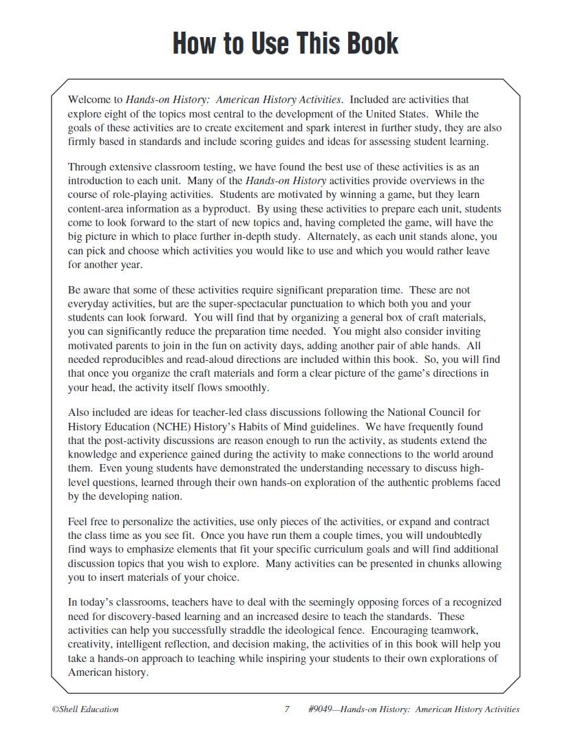 Hands-on History: American History Activities (Classroom History & Social Studies Lessons, Grades: 3-8)